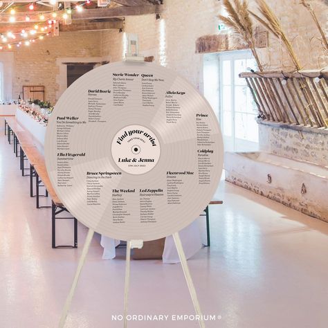 Any colour scheme is possible with our custom made record theme wedding table plans. . . . . . . #rocknrollbride #musicwedding #rockwedding #weddings2024 #groovywedding #retrowedding #retroweddingtheme #jazzwedding #vintagewedding #vinyllover #vinyllovers #musiclover #recordcollection #fortheloveofmusic #rockmywedding #alternativebride #alternativewedding #weddingsign #recordtableplan Record Seating Chart, Music Theme Wedding, Music Lovers Wedding, Wedding Record, Music Themed Wedding, Vinyl Style, Record Table, Rock Wedding, Unique Wedding Decor