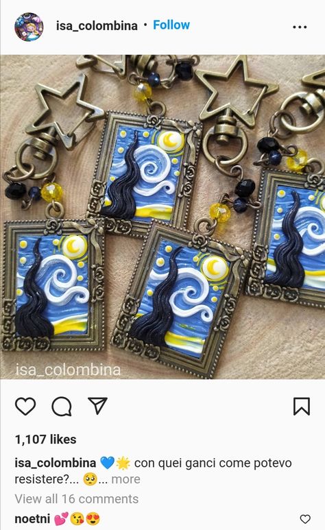 Isa Colombina Van Gogh Polymer Clay, Polymer Clay Jewelry Tutorials, Clay Wall Art, Paper Mache Crafts, Wood Painting Art, Starry Night Van Gogh, Polymer Crafts, Embroidery Flowers Pattern, Clay Art Projects