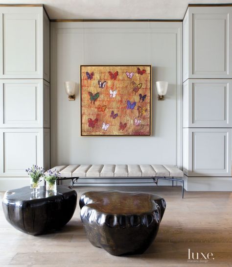 Statement Art Pieces, Entry Hallway, Luxe Interiors, Statement Art, Butterfly Painting, Interiors Design, Interior Design Inspiration, Traditional Design, Interior Inspiration