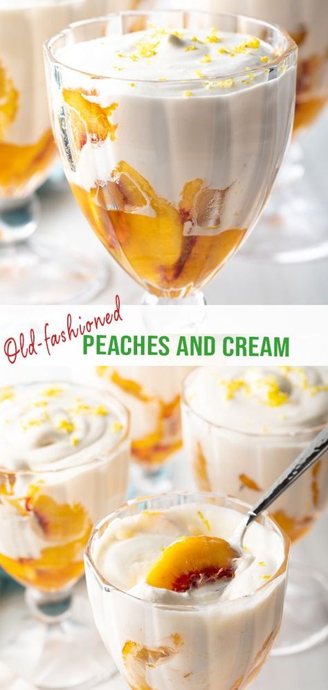 Healthy Peach Dessert, Can Peaches Recipes, Peaches And Cream Recipe, Peaches And Cream Dessert, Peach Desserts Easy, Comfort Food Healthy, Light Summer Desserts, Cream Desserts Recipes, Desserts Aesthetic