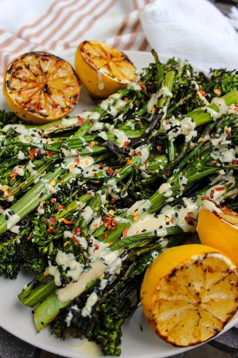 Charred Broccolini is the perfect side dish and will elevate your green veggie game on so many levels. It’s ready in just 30 minutes, packed with flavour from the Miso-Tahini Drizzle, and is an absolute delight for both the eyes and taste buds! Broccolini Recipe, Veggie Side Dishes, Food Is Fuel, Side Recipes, Perfect Side Dish, Veggie Dishes, Game On, Vegetable Dishes, Tahini