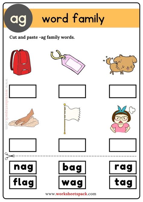 Cut and Paste -ag Words - worksheetspack Ag Words Worksheets, 3 Letter Words Worksheets, Ag Words, Ag Word Family, Am Word Family, Teaching Kindergarten Writing, Cvc Word Worksheets, Word Families Free, Reading Preschool