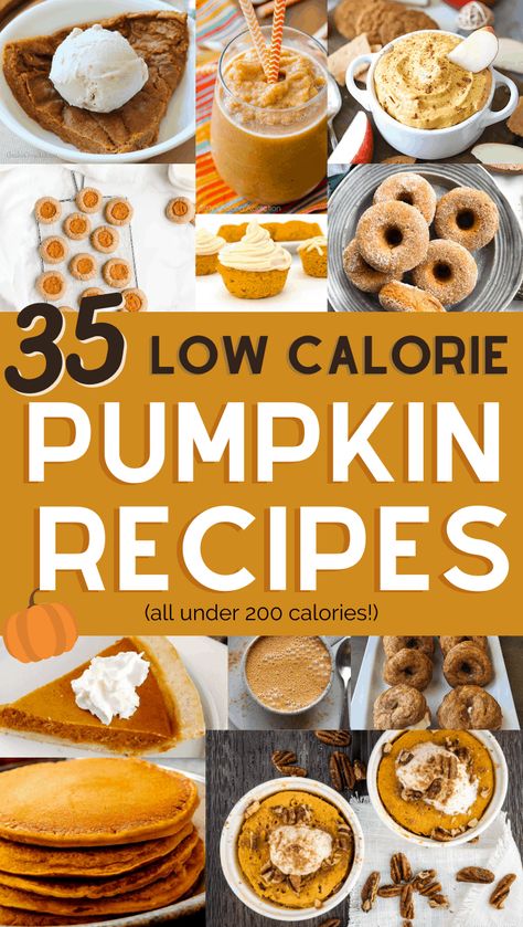 These healthy low calorie pumpkin recipes are perfect to curb your fall pumpkin spice cravings while keeping your fitness goals in check! Delicious pumpkin muffins, cookies, bread, pie, lattes, and more! 24 Recipes under 100 calories, 11 under 200 calories! #cassiescroggins #pumpkinrecipes Pie, Halloween And Fall Recipes, Low Calorie Halloween Treats, Low Calorie Halloween Recipes, Low Calorie Breakfast Recipes Under 200, Low Cal Pumpkin Recipes, Healthy Pumpkin Recipes Dinner, Low Cal Desserts 100 Calories, Low Calorie Pumpkin Desserts