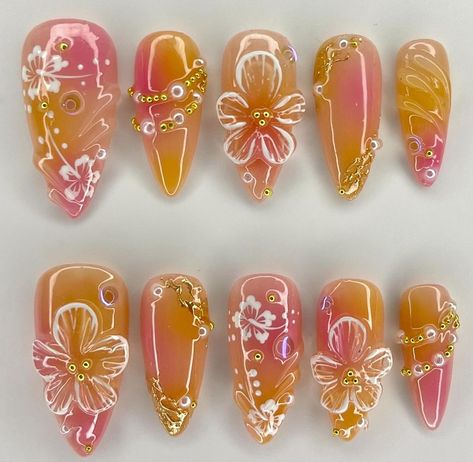 Nails Reference, Nessa Nails, Tropical Core, Beachy Nails, Polished Nails, Prom Nail, Hello Nails, Asian Nails, Cute Simple Nails