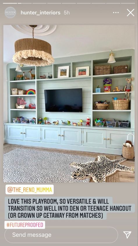 Playroom Decor Diy, Cool Playroom, Organizing Playroom, Big Playroom, Playroom Cabinet, Playroom Organizing, Kids Tv Room, Family Room Playroom, Playroom Storage Ideas