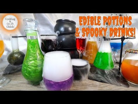 Edible Potions : Spooky Drinks : Edible Harry Potter Potions : Halloween Cocktails : Cosplay Potions - YouTube Potion Drinks For Kids, Edible Potions, Drinkable Potions, Harry Potter Potions Diy, Harry Potter Potions Recipes, Potion Drinks, Potions For Kids, Harry Potter Cocktails, Lab Decorations