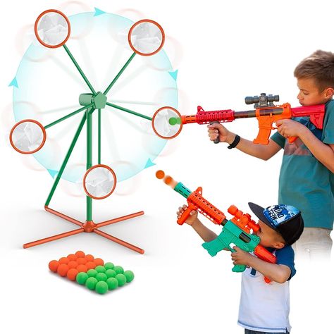 Shooting Games Outdoor Kids Toys - Sports Play Toy Foam Guns Sets Moving Rotating Shooting Target & 2 Poppers Guns & 24 Soft Balls Compatible with Toy Gun, Ideal Gift for 5 6 7 8 9 10+ Year Old Boys and Girls Drawing Games For Kids, Shooting Target, Construction For Kids, Outdoor Games For Kids, Shooting Targets, Outdoor Toys For Kids, Target Practice, I'm Broke, Shooting Games