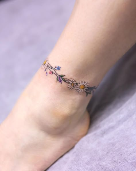 22 Foot Tattoos For Women in 2022 - Small Tattoos & Ideas Ankle Bracelets Tattoos For Women, Strand Tattoo, Anklet Tattoos For Women, Anklet Tattoo, Ankle Band Tattoo, Cuff Tattoo, Ankle Bracelet Tattoo, Ankle Tattoo Designs, Ankle Tattoos For Women