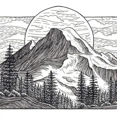 Northwest Pacific, Stylo Art, Mount Baker, Mountain Drawing, Mountain Illustration, Arte Sketchbook, Art Et Illustration, Landscape Drawings, Pencil Art Drawings