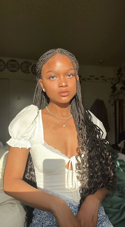 Braids With Curls For Black Women, Black Curly Box Braids, Hairstyles For Braided Hair Black Women, Braided Hairstyles For Black Women Curly, Box Braids Back To School, Curled Braids Hairstyles, Cute Hairstyles For Braids Black, Braided Hairstyles For Black Women With Curls, Braided Ideas For Black Women