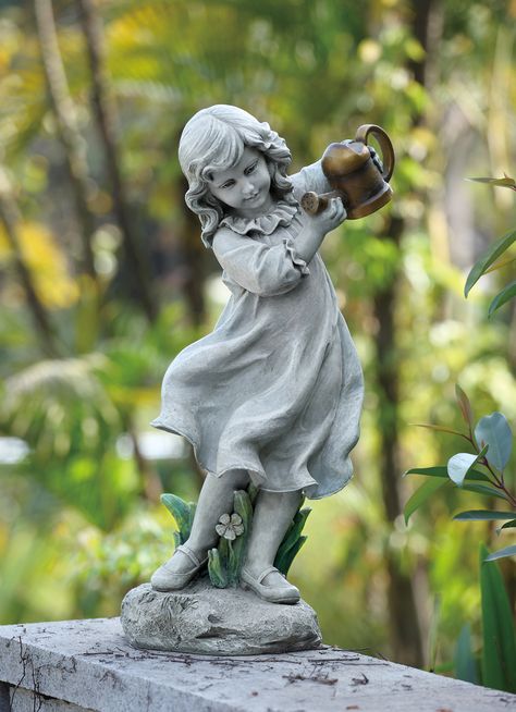 Little Girl Holding a Watering Can Outdoor Garden Statue - 22"H from Catholic Faith Store (22", Stone) Dog Garden Statues, Outdoor Garden Statues, Garden Pottery, Lawn Ornaments, Garden Statue, Garden Accents, Angels In Heaven, Pottery Sculpture, Outdoor Statues