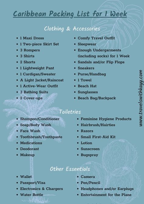 Island Trip Packing List, 2 Weeks In Mexico Packing, Packing List For Vacation Black Women, Packing For 1 Week Beach Vacation, Island Travel Packing List, Barbados Vacation Packing List, Packing List For Carribean Vacation, Summer Packing List 1 Week Beach, 1 Week Vacation Packing List Summer