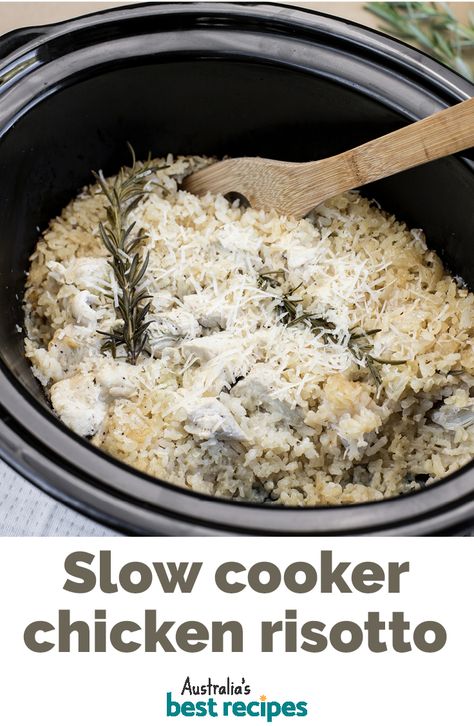 Chicken Risotto Crockpot, Essen, Crockpot Chicken Risotto Recipes, Slow Cook Risotto, Slow Cooker Chicken Risotto, Slow Cooker Noodle Recipes, Slow Cooker Risotto Recipes, Risotto Slow Cooker, Chicken Casserole Slow Cooker