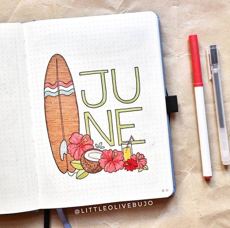 𝓘𝓷𝓼𝓹𝓲𝓻𝓪𝓽𝓲𝓸𝓷 𝓯𝓸𝓻 𝓑𝓾𝓳𝓸 on Instagram: “This tropical cover page giving me summer vibes! by @littleolivebujo 🥥🌺 • Follow @notebook_profile • • • • • • • • #bujo #bulletjournal…” Notebook Profile, Bullet Journal Month, Bullet Journal 2020, Bullet Journal Ideas Templates, Creating A Bullet Journal, Bullet Journal Banner, Bullet Journal Cover Ideas, Bullet Journal Mood Tracker Ideas, Bullet Journal Notes