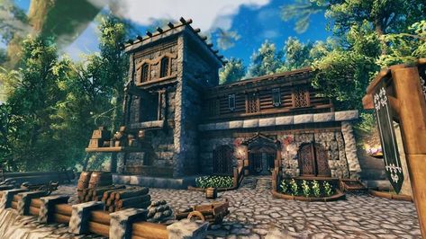 Valheim Stone House, Valheim Fireplace, Valheim Storage, Valheim House Ideas, Werewolf Base, Valheim Castle, Valheim Builds, Ark Survival Evolved Bases, Viking House