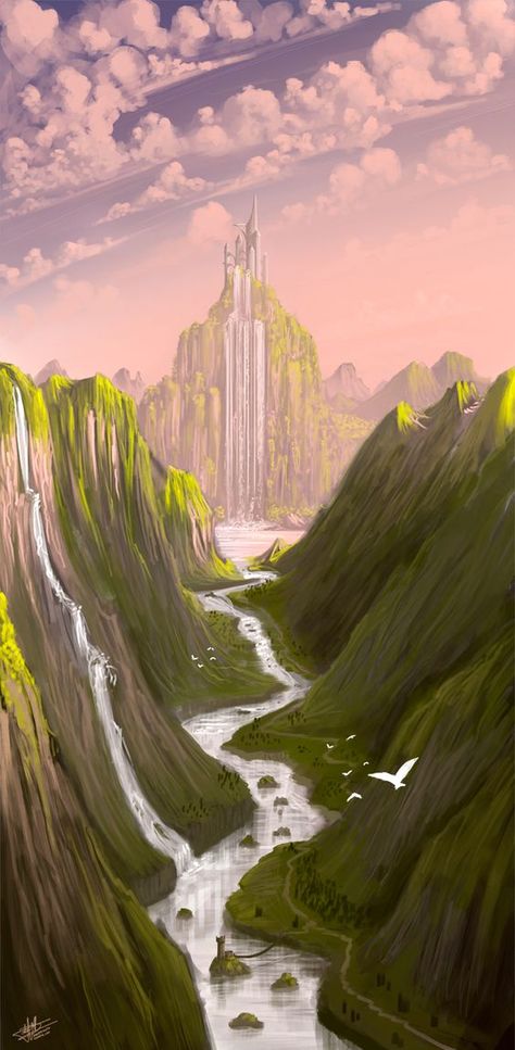 Running, Art, Concept Art, Waterfall Castle, Castle Concept Art, Castle