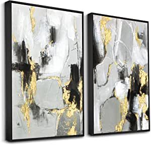 Amazon.com: Zessonic Black and Gold Abstract Wall -Art Decor- 2 Pack 16" x 24" Black and White Canvas Wall Decor with Gold Foil for Living Room, Bedroom, Office, Framed, Ready to Hang: Posters & Prints Black And Gold Living Room, Seashell Wall Art, Graffiti Artwork, Grey Wall Art, Gold Canvas, Gold Wall Art, Abstract Canvas Wall Art, Abstract Wall Decor, Gold Wall