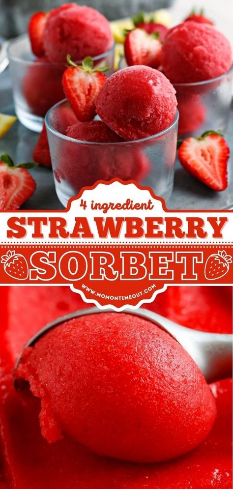 STRAWBERRY SORBET, summer bbq party ideas, summer desserts Sorbet Recipes Easy, Fruit Sorbet Recipe, Frozen Strawberry Recipes, Strawberry Sorbet Recipe, Fresh Strawberry Recipes, Fruit Sorbet, Strawberry Sorbet, Strawberry Dessert Recipes, Frozen Dessert Recipe