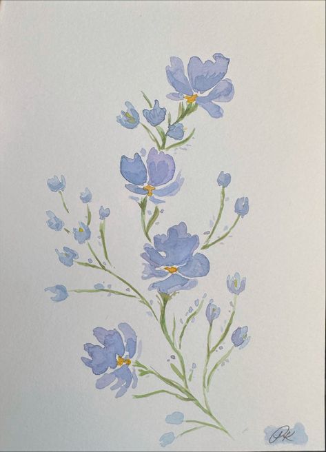 Painting Inspo Aesthetic Easy Flowers, Easy Guache, Dainty Flower Painting, Easy Blue Flower Painting, Blue Flowers Aesthetic Drawing, Guache Painting Ideas, Guache Paintings Easy, Single Flower Painting, Dainty Painted Flowers