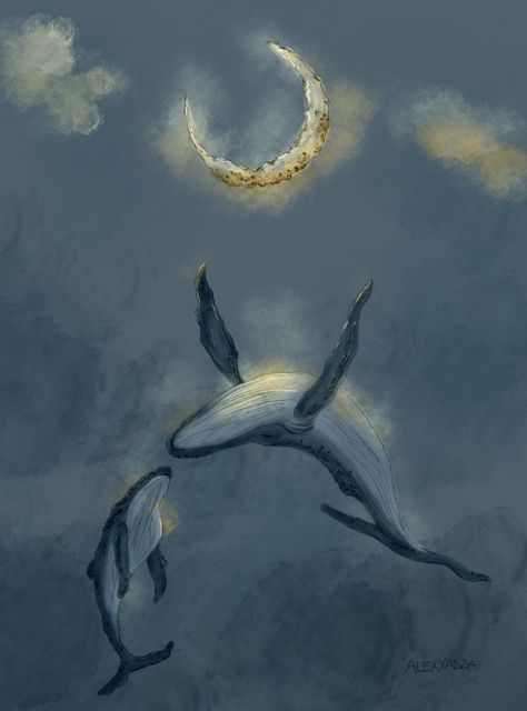 digital watercolour art from procreate of a whale at night with magical lights Whale Swimming In The Sky, White Whale Art, Space Whales Art, Whale Asethic, Whales In Space, Whale Spirit Animal Meaning, Whale Coming Out Of Water, Sky Whale Art, Flying Whale Art