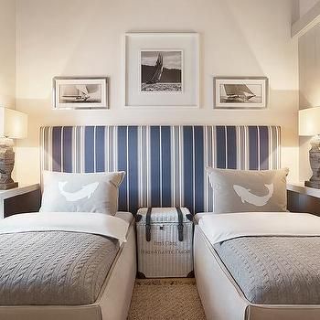 Two Twin Beds on Shared Headboard - Contemporary - Boy's Room Idea Bilik Tidur, Airbnb Room, Twin Beds Guest Room, Reka Bentuk Bilik Tidur, Fashionable Baby, Two Twin Beds, Hiasan Bilik Tidur, Twin Beds, Twin Bedroom