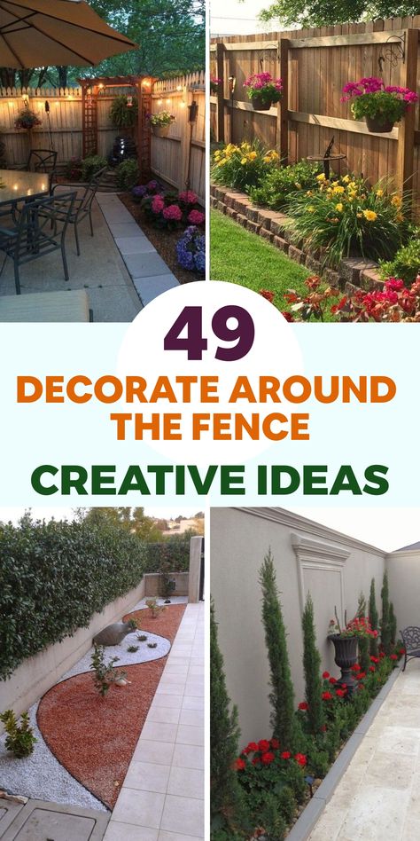 Elevate the charm of your backyard haven by adorning the area alongside your fence with imaginative concepts! Kick off the venture by suspending vibrant bird feeders or cute birdhouses on the fence line to entice lively feathered companions. Ponder over incorporating trellises or suspended planters brimming with climbing foliage or flowing blooms for a touch of vertical allure. Integrate elements like wooden signs, wind chimes, or twinkling fairy lights to evoke a fanciful and mystical ambiance. Nature, Fall Yard Decor, Outdoor Artwork, Cascading Flowers, Garden Crafts Diy, Fence Landscaping, Beautiful Outdoor Spaces, Starting A Garden, Fence Decor