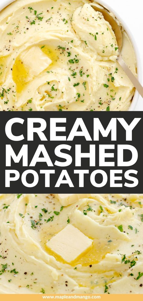 Calling all potato lovers! Learn how to whip up the most delicious creamy mashed potatoes. These homemade mashed potatoes are so easy to make since the KitchenAid mixer or stand mixer does all the hard work in this recipe. Rich, buttery, smooth and creamy – this is comfort food at its finest and a simple side dish that is sure to put smiles on faces! | www.mapleandmango.com Milk Boiled Mashed Potatoes, Mashed Potatoes Recipe Stovetop, Mashed Potatoes Recipe Half And Half, Mashed Potatoes Stand Mixer, Mashed Potatoes Recipe Milk And Butter, Creamy Buttery Mashed Potatoes, Mashed Potatoes Recipe Evaporated Milk, Buttery Mashed Potatoes Creamy, Creamer Mashed Potatoes