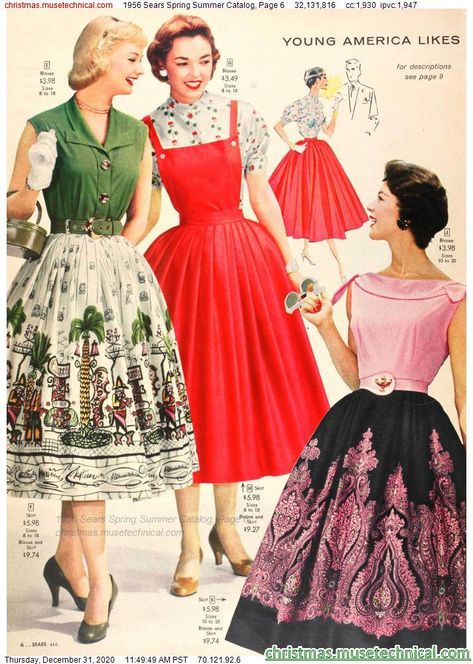 1956 Sears Spring Summer Catalog, Page 6 - Christmas Catalogs & Holiday Wishbooks Vintage Christmas Dresses, 40s Inspired Fashion, Vintage Christmas Fashion, 1950s Christmas Dress, 50s Christmas Outfit, 1950s Summer, 50s Catalog Fashion, 50s Christmas, Vintage Christmas Dress