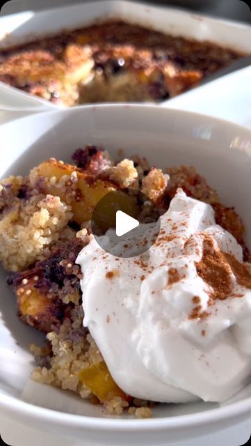 DOMENIQUE MASSARI 🩺HEALTHY RECIPES | PA-C | NUTRITIONIST on Instagram: "HIGH PROTEIN BLUEBERRY PEACH QUINOA BAKE🫐🍑 Follow @domenique_trupia and comment RECIPE to have the recipe sent to your inbox! 
.
•Top 9 allergen friendly! Dairy free, Gluten free and can be made egg free! 
.
You guys loved the berry version of this so much I thought you might enjoy this as well before peach season ends! 
.
Do you prefer quinoa or oats for breakfast bakes?" High Protein Blueberry Peach Quinoa Bake, Baked Quinoa Recipes, Protein Blueberry, Oats For Breakfast, Quinoa Bake, Breakfast Bakes, Cottage Meals, The Kid Laroi, Gluten Free Vegetarian Recipes