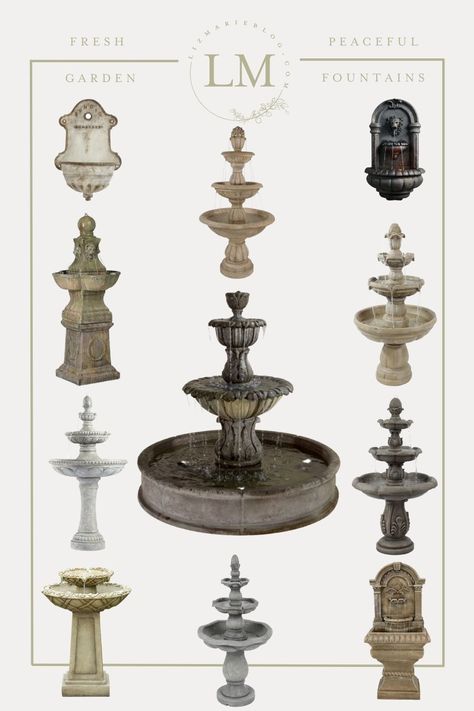 15+ Antique-inspired Fountains for a Peaceful Garden Cottage Fountain, Spanish Fountain, French Fountains, Yard Fountain, Garden Section, Antique Fountain, Outdoor Wall Fountains, Peaceful Garden, Liz Marie