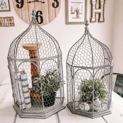 Vintage Bird Cage Decor, Decorative Bird Cages, Iron Bird Cage, Birdcage Decor, Cloche Decor, Cage Decor, Chabby Chic, Bird Cage Decor, Round Accent Table