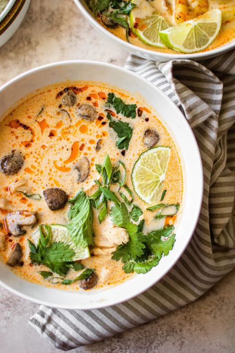 Tom Kha Gai Soup (Thai Coconut Soup) | So Much Food Tom Kha Gai Soup, Tom Kha Soup, Thai Coconut Chicken Soup, Thai Coconut Chicken, Tom Kha Gai, Thai Coconut Soup, Tom Kha, Thai Soup, Fall Soup