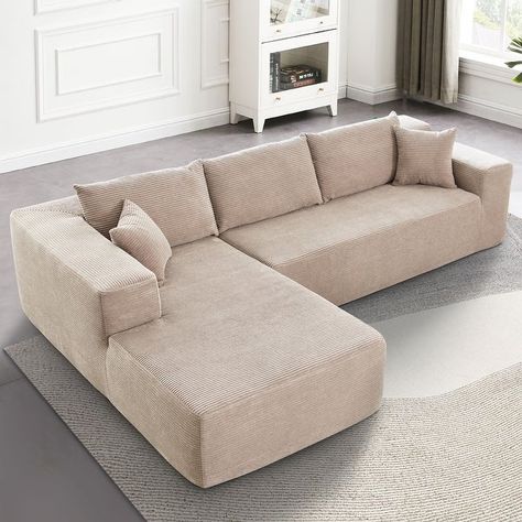 HOOOWOOO Modern L-Shaped Sectional Sofa Corduroy Upholstery Couch with Pillows - Bed Bath & Beyond - 40203015 Sofa Corduroy, Apartment Lounge, Corduroy Upholstery, Pillows Bed, Sofa Dimension, Sofa For Living Room, Style Salon, Modular Couch, Couch Upholstery