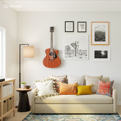 Quirky Living Room, Music Room Design, Sofa Wall Decor, The Sleeper, Sunny Vibes, Home Office Room, Sofa Wall, Gallery Wall Living Room, Boho Living