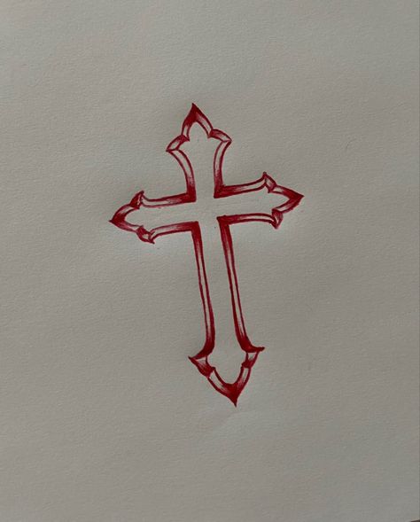 Cute 1x1 Tattoos, First Idea Tattoos, Red Cross Behind Ear Tattoo, Red Cross Tattoo Behind Ear, Chrome Hearts Tattoo Stencil, Girly Neck Tattoo, Cross Neck Tattoo For Women, Chrome Cross Tattoo, Cross Tattoo Ideas Female