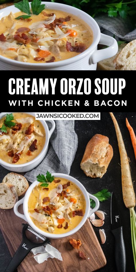 Creamy Orzo Soup, Chicken Orzo Soup Recipes, Orzo Soup Instant Pot, Creamy Chicken Orzo Soup, Soup Chowder, Orzo Soup Recipes, Creamy Orzo, Supper Tonight, Carb Cravings