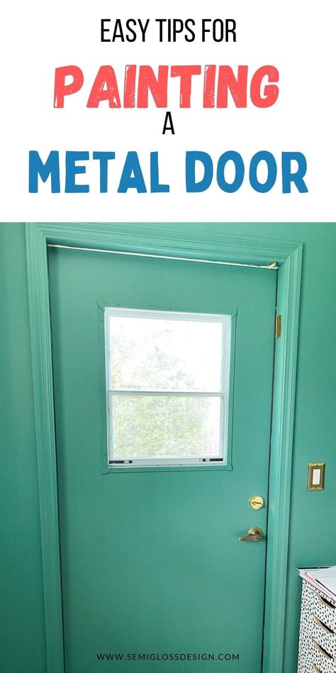 Learn how to paint metal doors. Get easy tips for refreshing metal exterior doors with paint for an updated look. Paint Steel Door, Metal Exterior Doors, Painting Metal Doors, How To Paint Metal, Plywood Floors, Painted Exterior Doors, Mobile Home Doors, Metal Doors Exterior, Painted Plywood