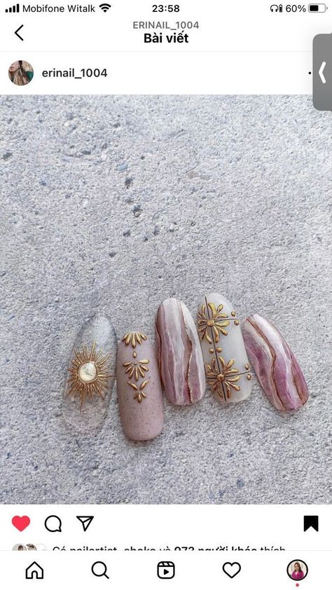 Latest Nail art ideas for girls 2023 - Nail Inspo Rococo Nail Art, Bohemian Nails Designs, Boho Nails Acrylic, Turkish Nails, Boho Nails Designs Bohemian, Tulum Nails, Boho Nail Art, Boho Western Nails, Textured Nail Art