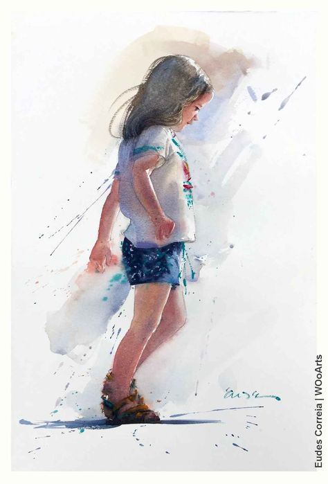 eudes-correia-watercolor-painting-wooarts-09 Composition Painting, Watercolor Portrait Painting, Watercolor Paintings For Beginners, Kids Watercolor, Painting People, Watercolor Painting Techniques, Watercolor Artists, Watercolor Sketch, Plein Air Paintings