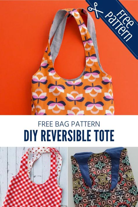 DIY Reversible Bag – Sewing With Scraps Simple Reversible Bag, Sewing With Scraps, Diy Purses, Tote Bag Pattern Free, Reversible Bag, Reversible Tote Bag, Simple Tote, Bag Pattern Free, Fabric Tote Bags