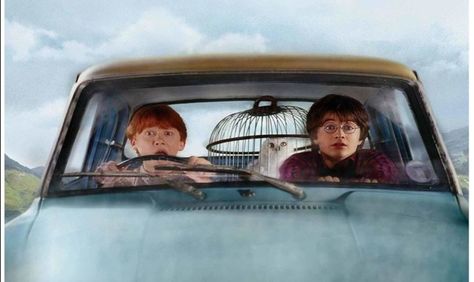 Harry Potter Flying Car, Harry Potter Humor, Rupert Grint Ron Weasley, Harry Potter Car, Film Harry Potter, Ron And Harry, Ford Anglia, Harry Potter Scene, Chamber Of Secrets