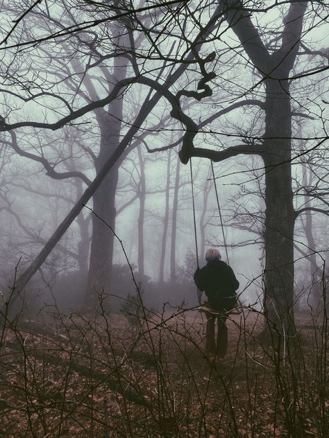 Foggy, aesthetic, melancholy, swing, forest Spooky Cabin In The Woods, Haunted Cabin In The Woods, Spooky Woods Aesthetic, Scary Woods Aesthetic, Haunted Woods Aesthetic, Creepy Woods Aesthetic, Out Of The Woods Aesthetic, Haunted Forest Aesthetic, Griffin Stagg