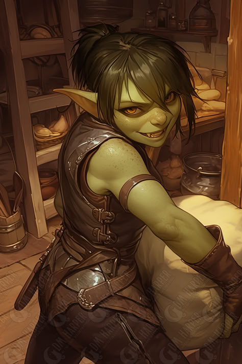 Gum Gum, female goblin with her loot. (Storm King's Thunder) Goblin Cosplay Dnd, D&d Goblin, Goblin Dnd Character Design, Goblin Mechanic, Dnd Goblin Character Design, Goblin Fantasy Art, Female Hobgoblin, Goblin Art Dnd, Female Goblin Art