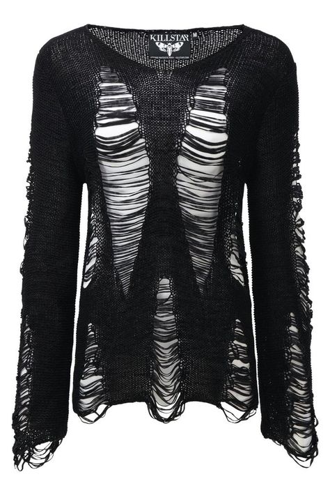 distressed sweater ♥ Goth Sweater, Destroyed Sweater, Goth Tops, Ripped Sweater, Tokyo Street Fashion, Distressed Sweater, Crewneck Sweaters, Hipster Grunge, Mens Fashion Edgy