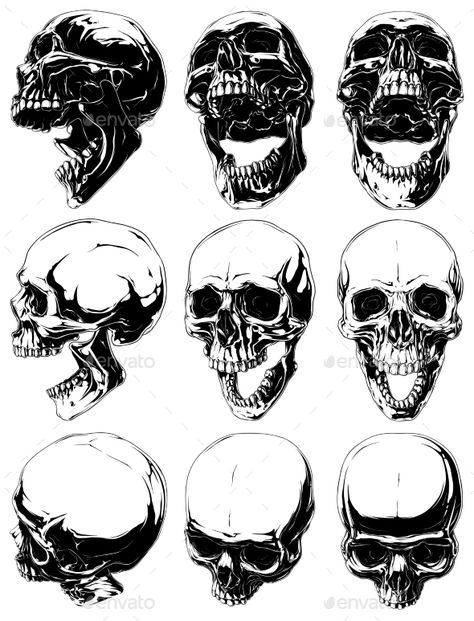 Skull Looking Down Reference, Skull Open Mouth Reference, Skull Looking Up Reference, Open Skull Tattoo, Skull Looking Down, Open Mouth Skull Tattoo, Skull With Mouth Open, How To Draw Skull, Human Skull Tattoo