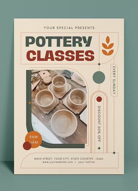 Pottery Class Flyer Template AI, EPS, PSD Workshop Template Design, Workshop Flyer Design Event Posters, Ceramic Workshop Poster, Pottery Workshop Poster, Flyer Advertisement Design, Pottery Poster Design, Workshop Flyer Design, Art Workshop Poster, Pottery Advertising