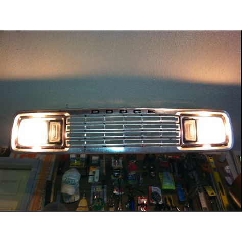 Up-cycling a Dodge grill into a garage shop light.  #Man #Cave #Garage Old Car Parts, Cool Garages, Automotive Furniture, Car Furniture, Car Deco, Garage Shop, Garage Lighting, Automotive Decor, Man Cave Garage