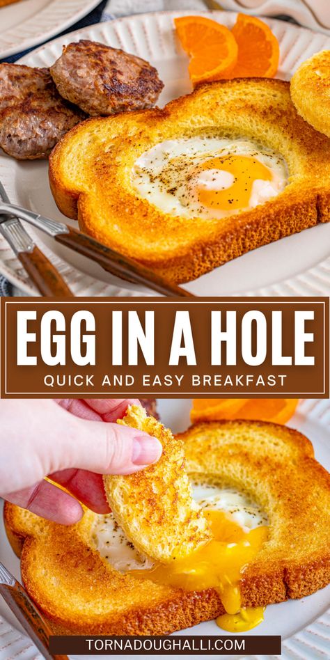 egg in a hole Easy Egg Breakfast, Fried Egg Recipes, Quick Easy Breakfast, Egg In A Hole, Breakfast Recipes Easy Quick, Easy Egg Recipes, Easy Breakfast Recipe, Tasty Breakfast, Egg Recipes For Breakfast