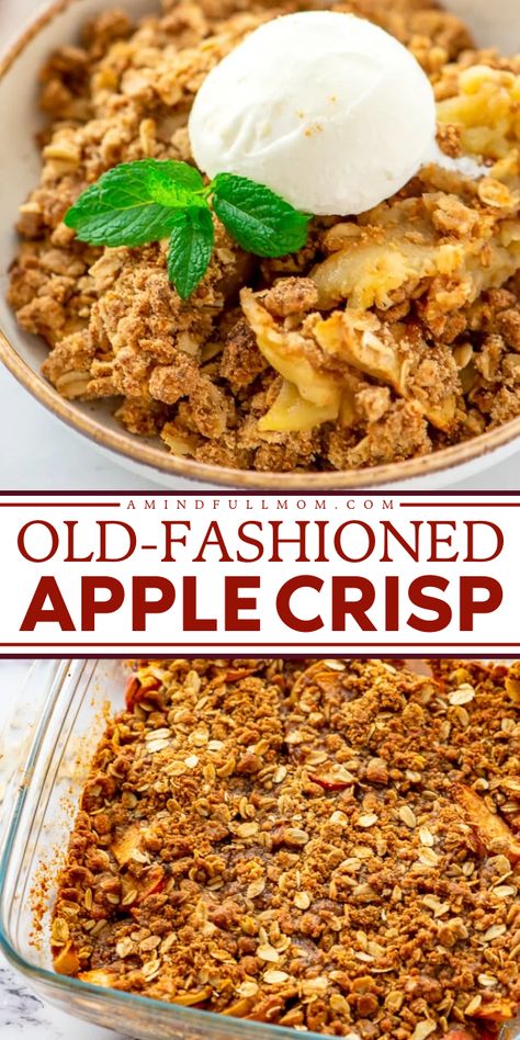 An easy Thanksgiving dessert, like the best old-fashioned apple crisp, is a top-tier! Made with sweet, soft, and tender apples and a buttery oatmeal topping that is spiced to perfection, this easy apple crisp recipe is the ultimate fall dessert. Try it! Apple Crisp No Oats, Apple Crisp Without Oats, Apple Crisp With Oatmeal, Old Fashioned Apple Crisp, Apple Crisp Dessert, Homemade Apple Crisp, Apple Crisp Topping, Best Apple Crisp Recipe, Easy Apple Crisp