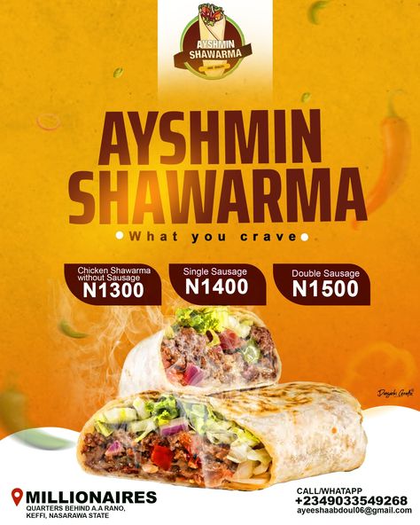 shawarma flyer Sharwama Flyer Design, Shawarma Flyer Design, Shawarma Poster, Chinese Food Menu, Food Delivery Packaging, Canva Creator, Product Advertisement, Food Flyer, Delivery Packaging